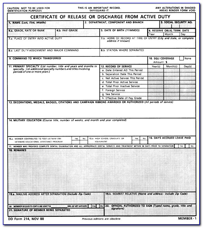 Department Of Veterans Affairs Form Dd 214