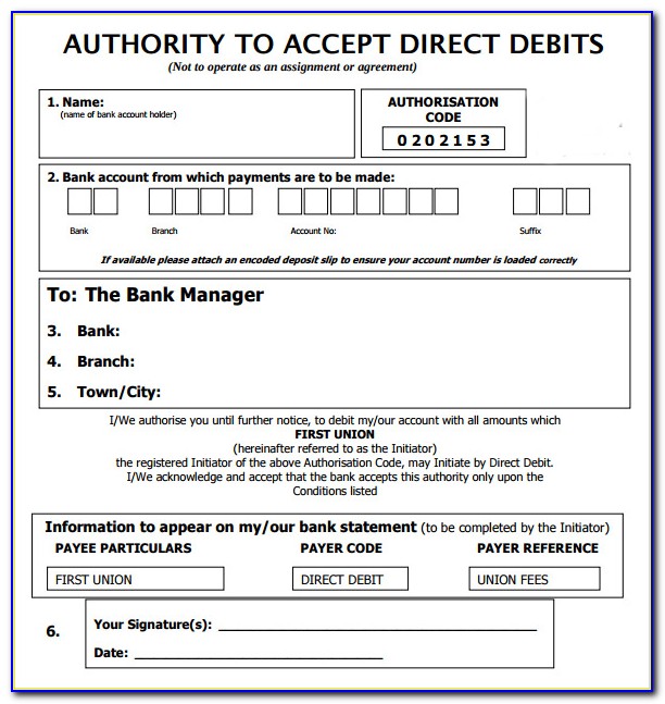 Direct Debit Form Template Free