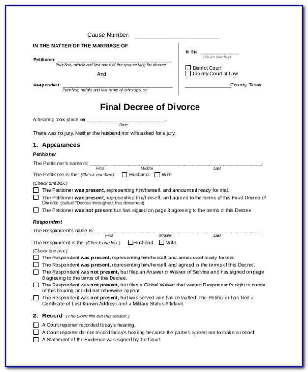 Divorce Decree Modification Forms Texas