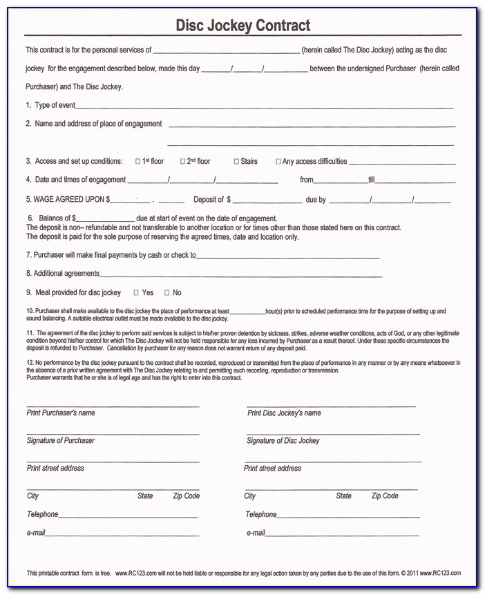 Dj Contracts Forms
