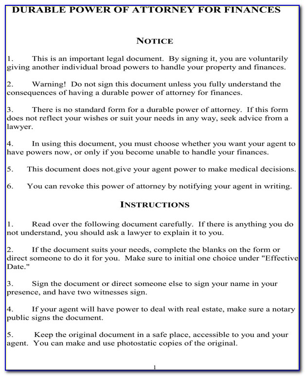 Download A Texas Statutory Durable Power Of Attorney Form