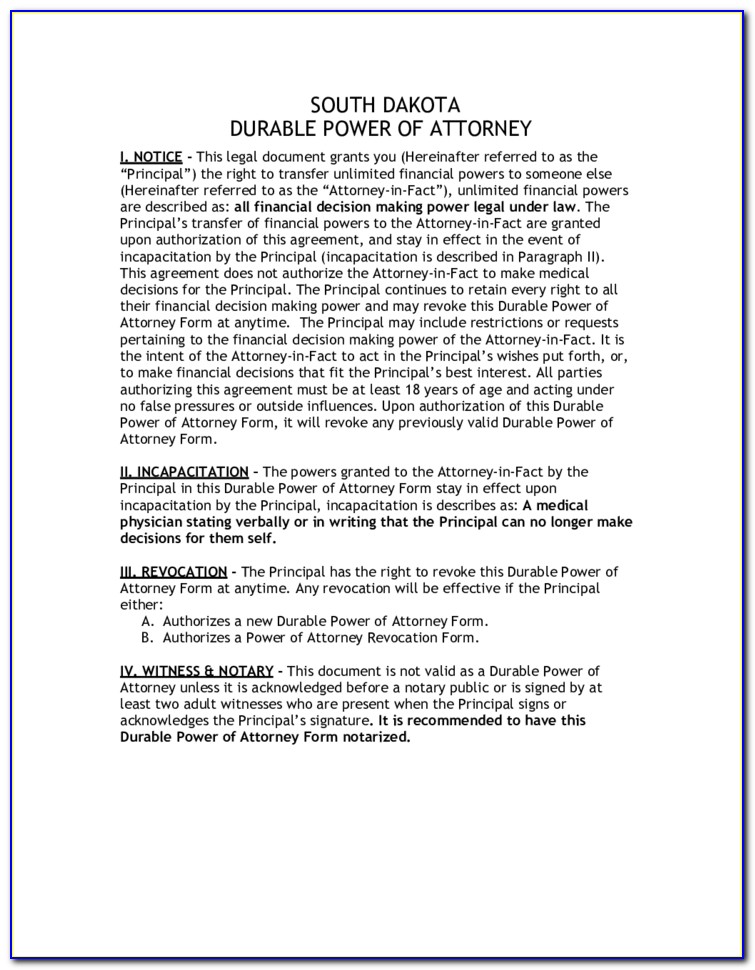 Durable Unlimited Incapacitated Power Of Attorney Form