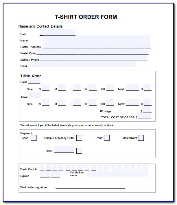 Editable T Shirt Order Form Template