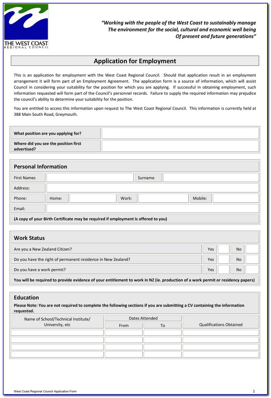 Employee Application Form Template Free