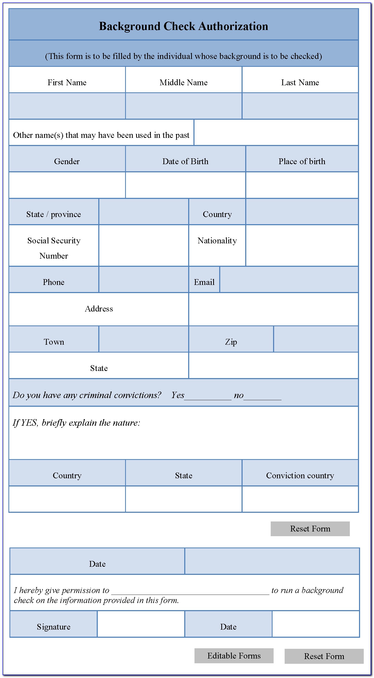 Employee Background Check Form Pdf