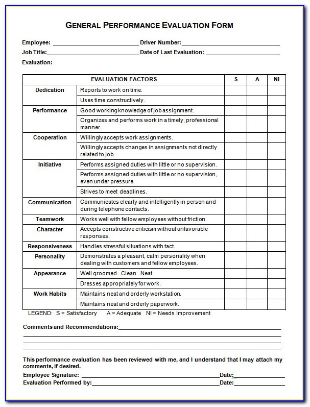 Employee Evaluation Form For Salary Increase
