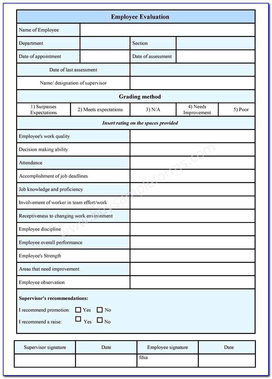 Employee Evaluation Form Pdf Free
