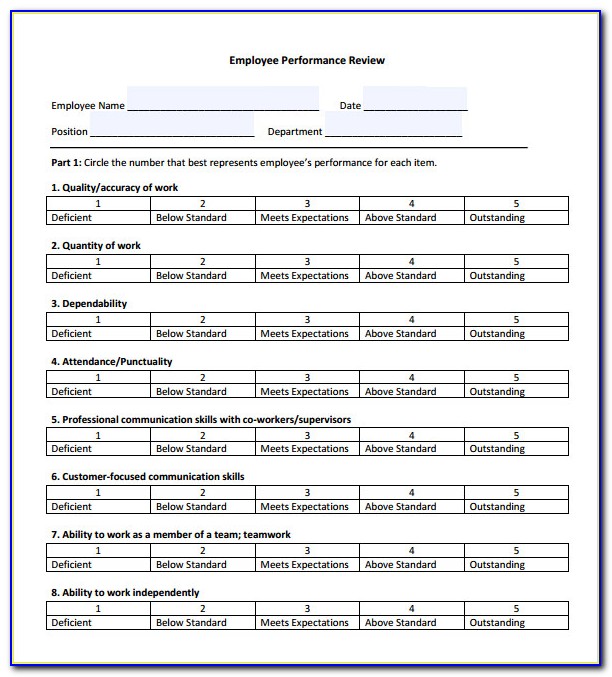 Employee Performance Appraisal Form Excel