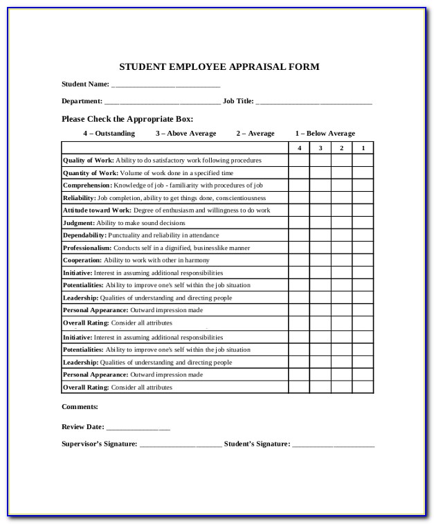 Employee Performance Appraisal Form Free Download