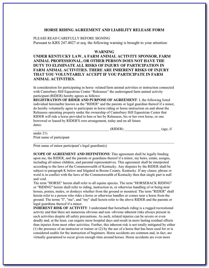 Equine Liability Release Form Florida