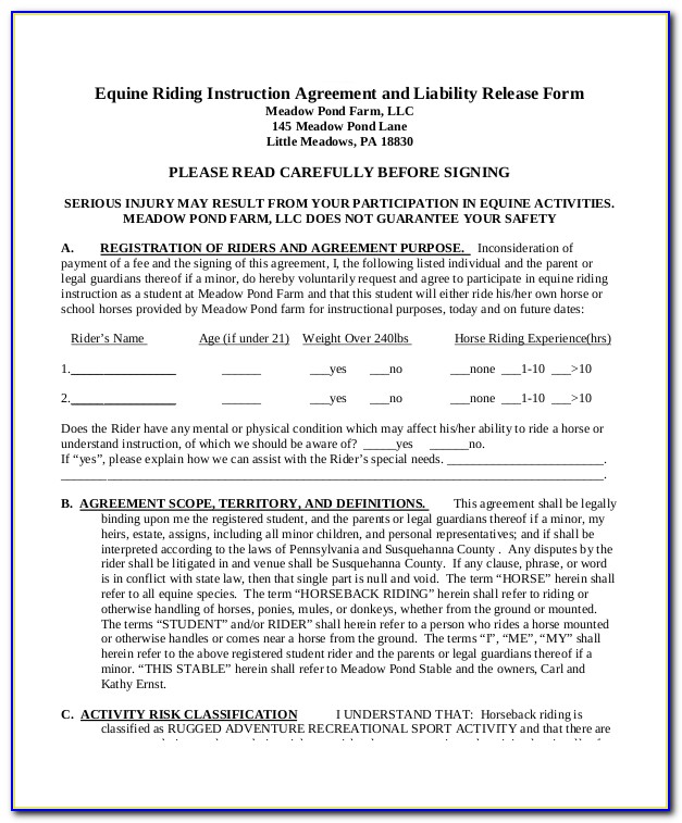 Equine Liability Release Form Texas