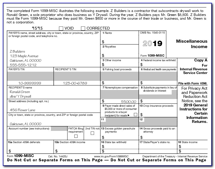 Example 1099 Misc Form Filled Out