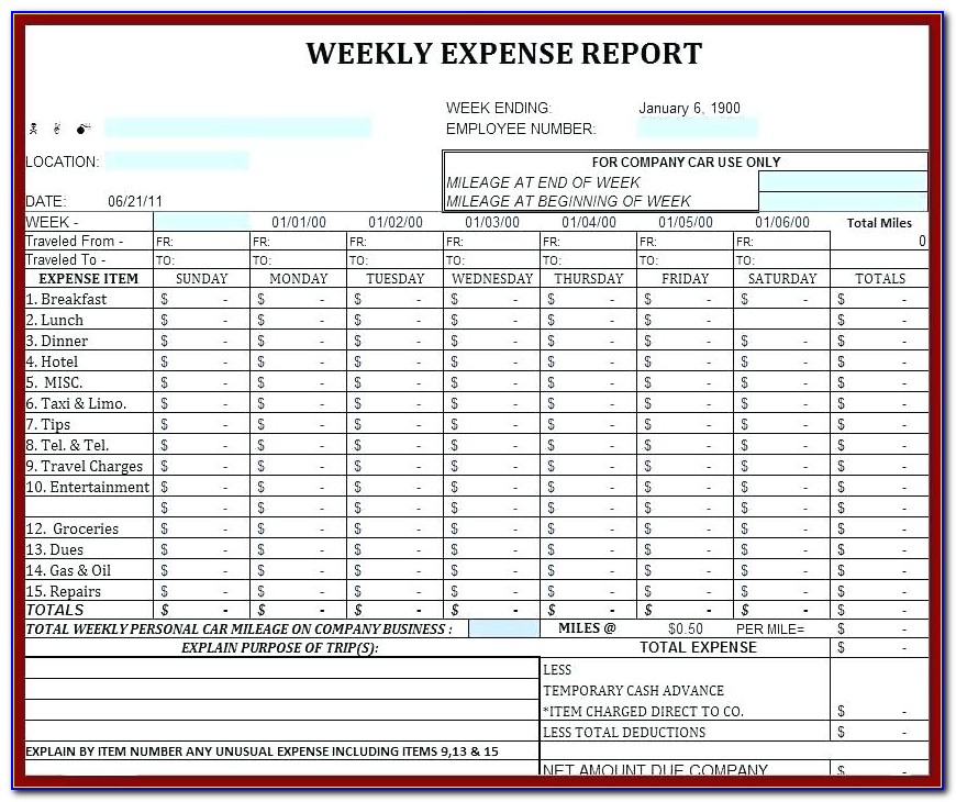 Expense Report Form Excel Free