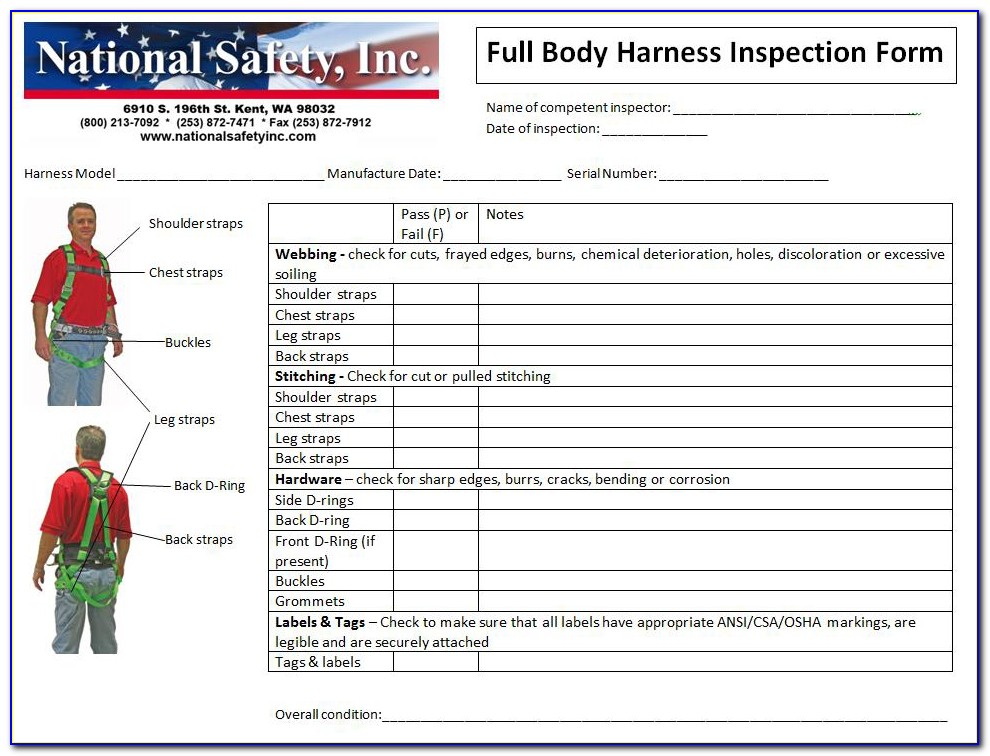 Fall Protection Equipment Inspection Form