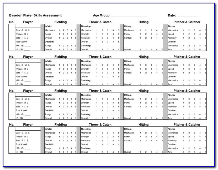 Fastpitch Softball Player Evaluation Forms