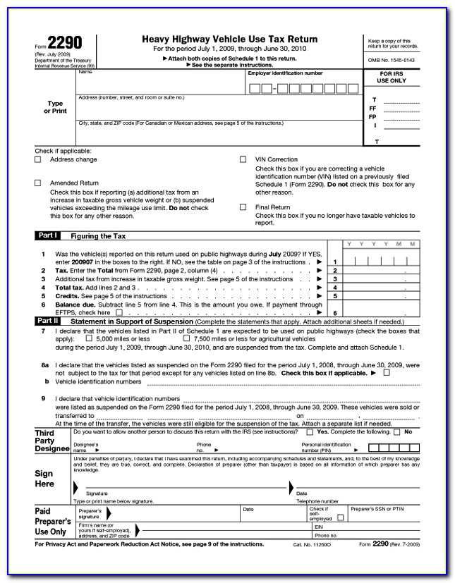 Federal Form 2290 Instructions