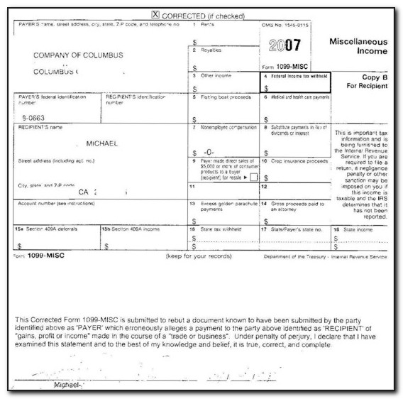 Federal Income Tax Form 1099 S