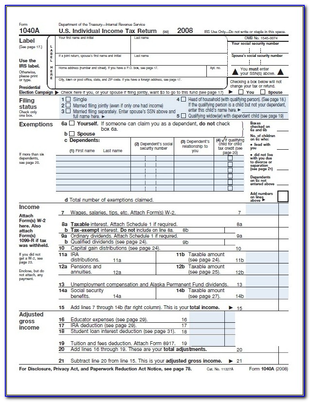 Federal Tax Form 1040a Mailing Address
