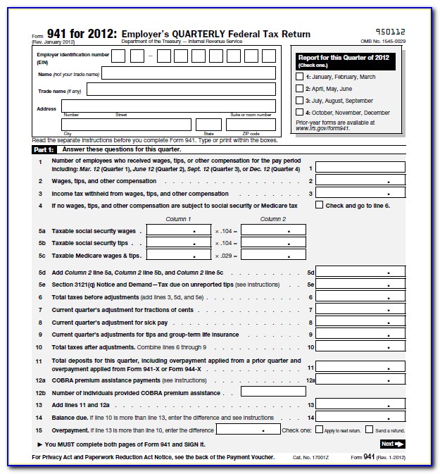 Federal Tax Form 941 For 2016