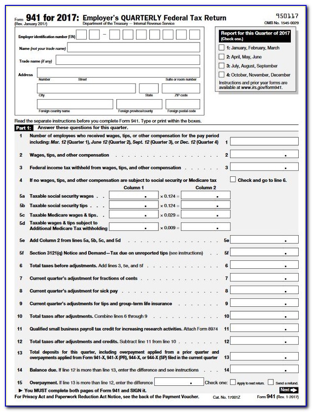Federal Tax Form 941 Mailing Address
