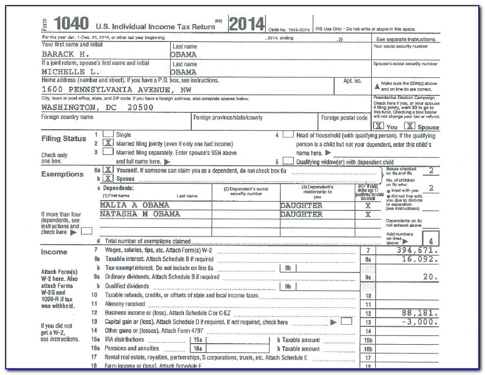 Federal Tax Return Form 1040 For 2017