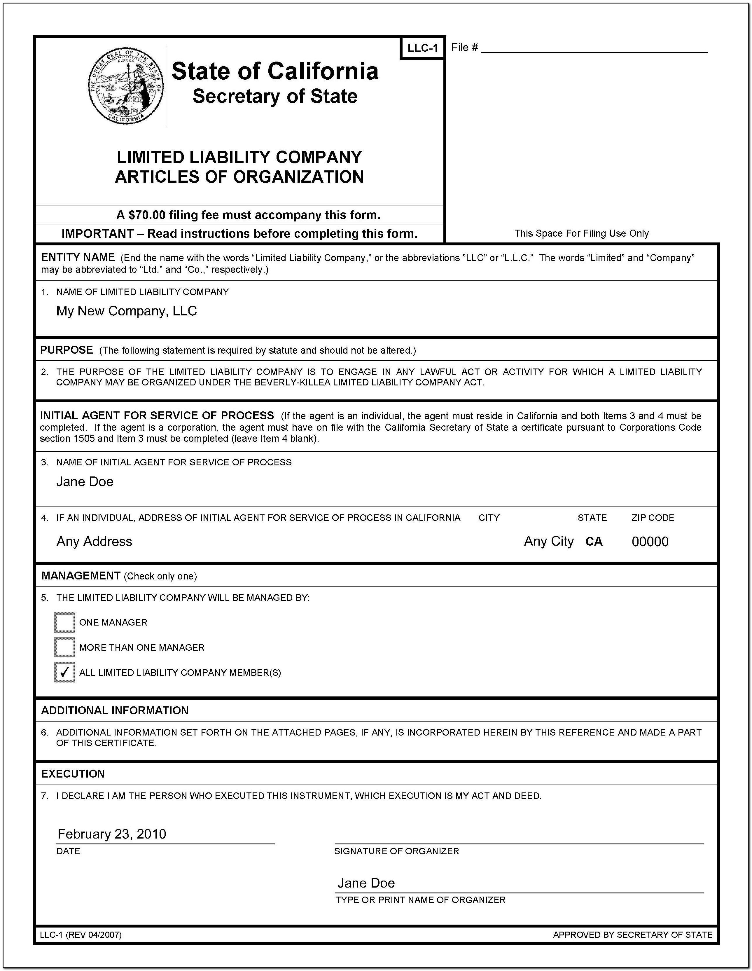 Fictitious Business Name Application Form California