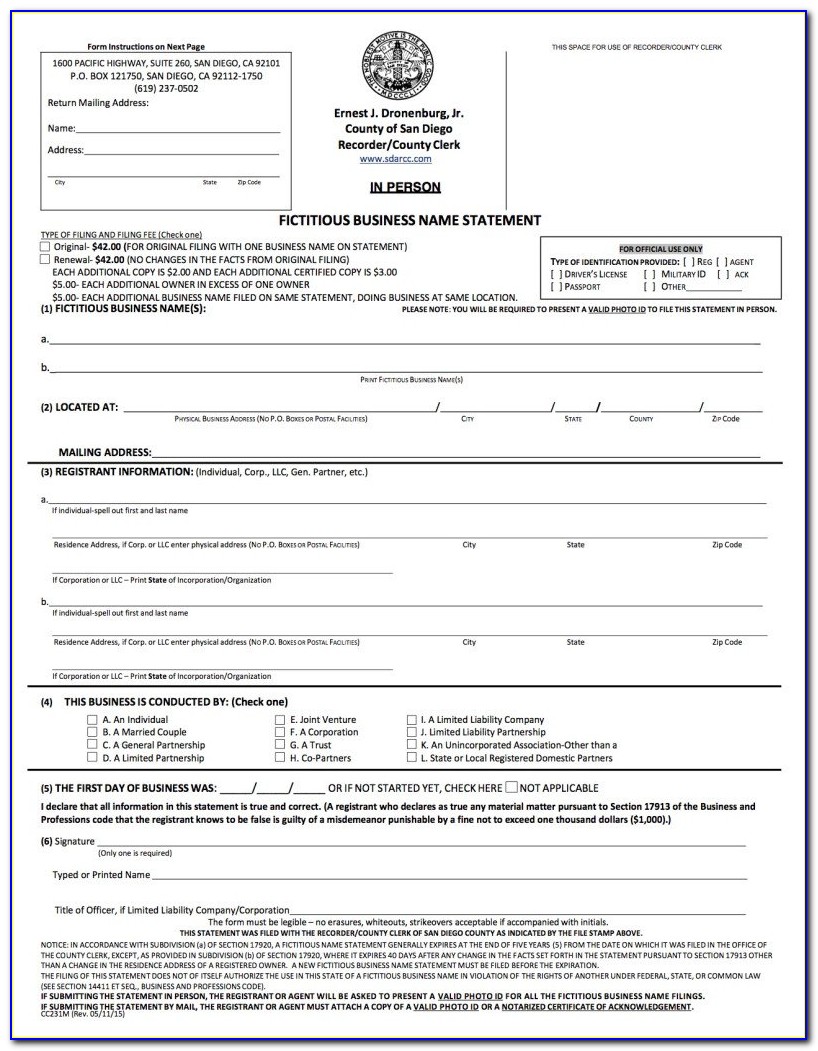 Fictitious Business Name Form California