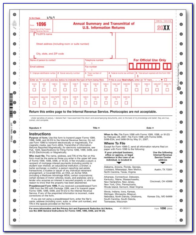 Filing 1096 And 1099 Forms