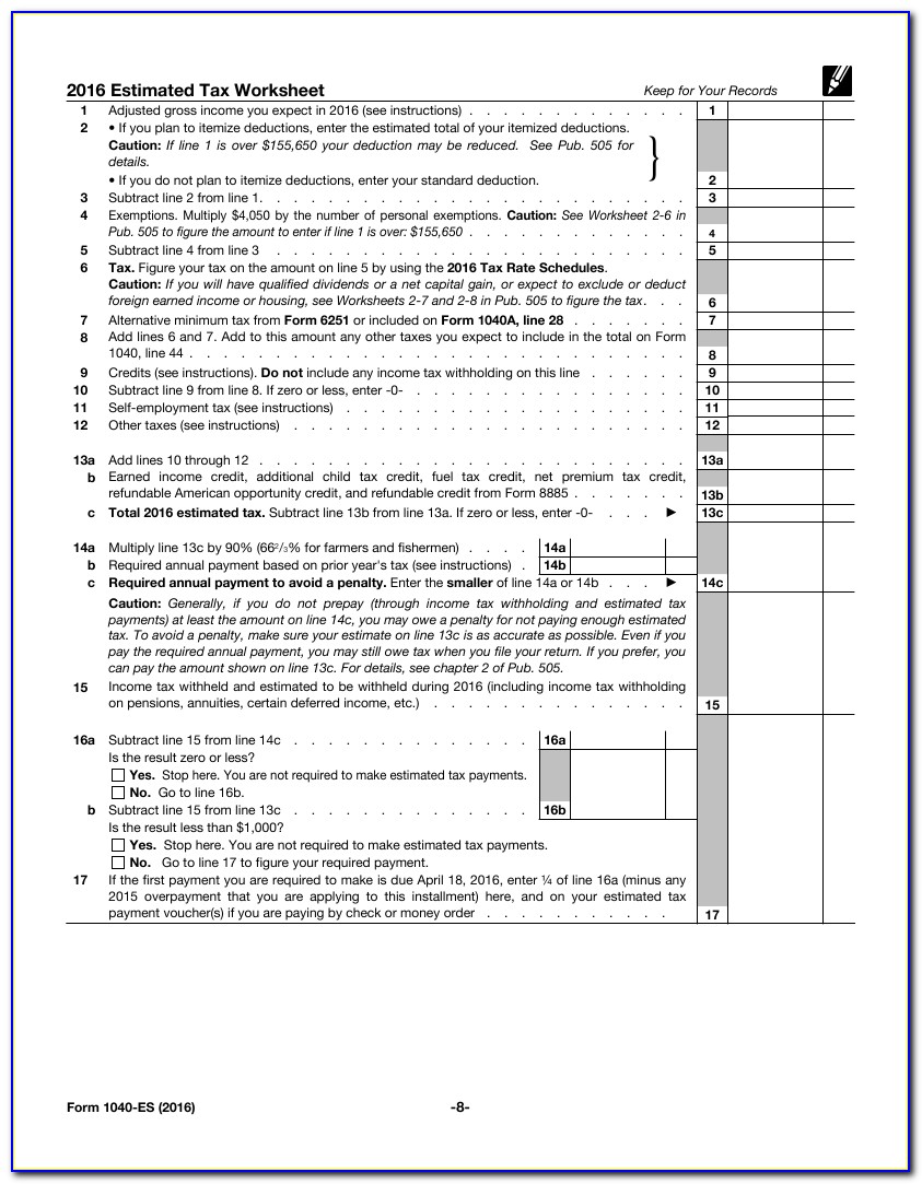 Fillable Irs Form 1040 Es