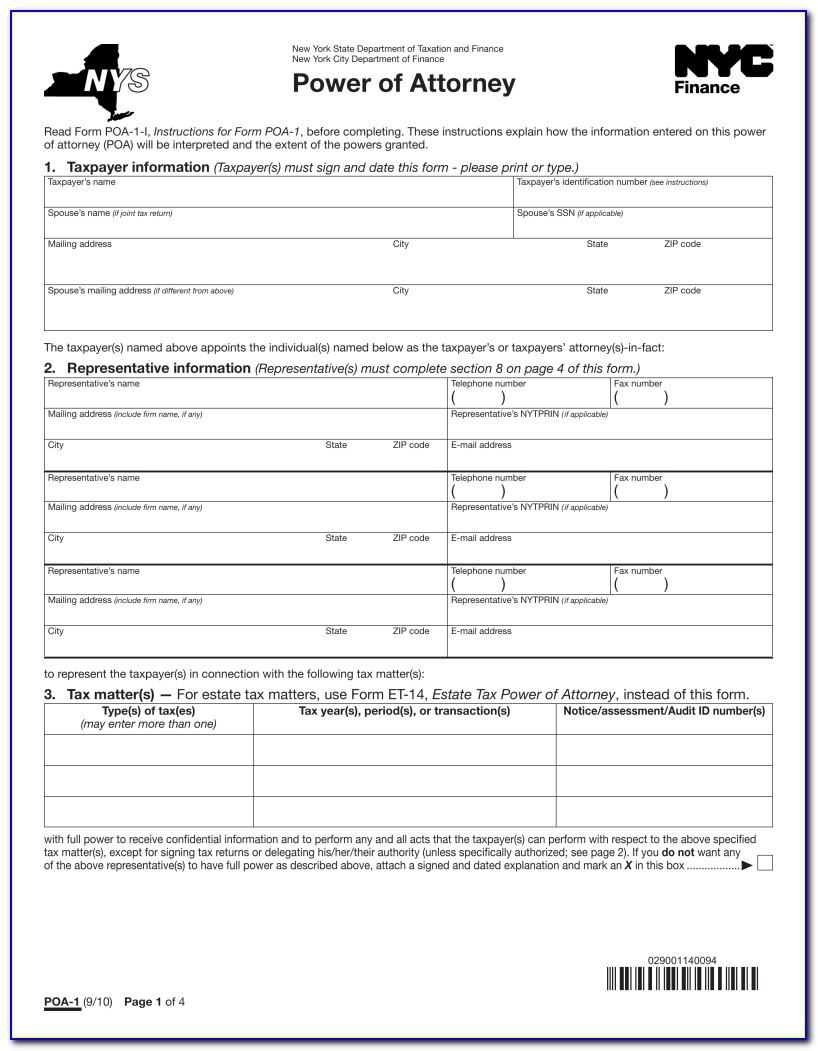 Fillable Power Of Attorney Form Ny