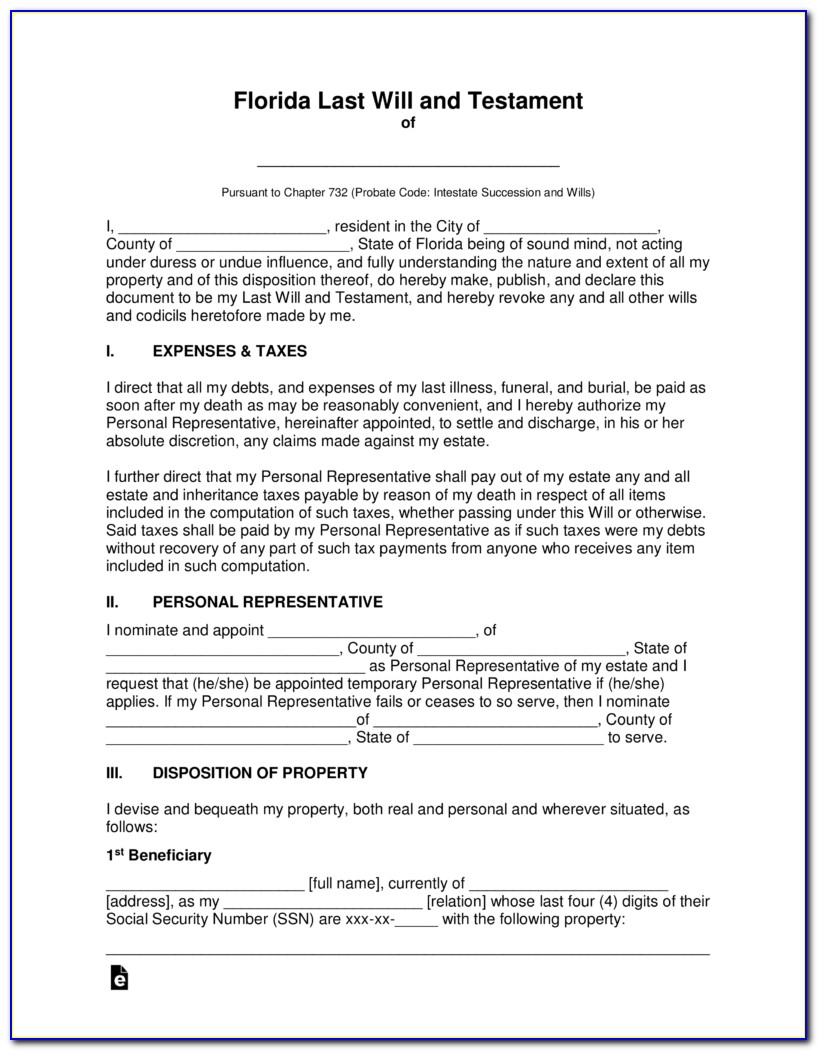 Florida Last Will And Testament Forms