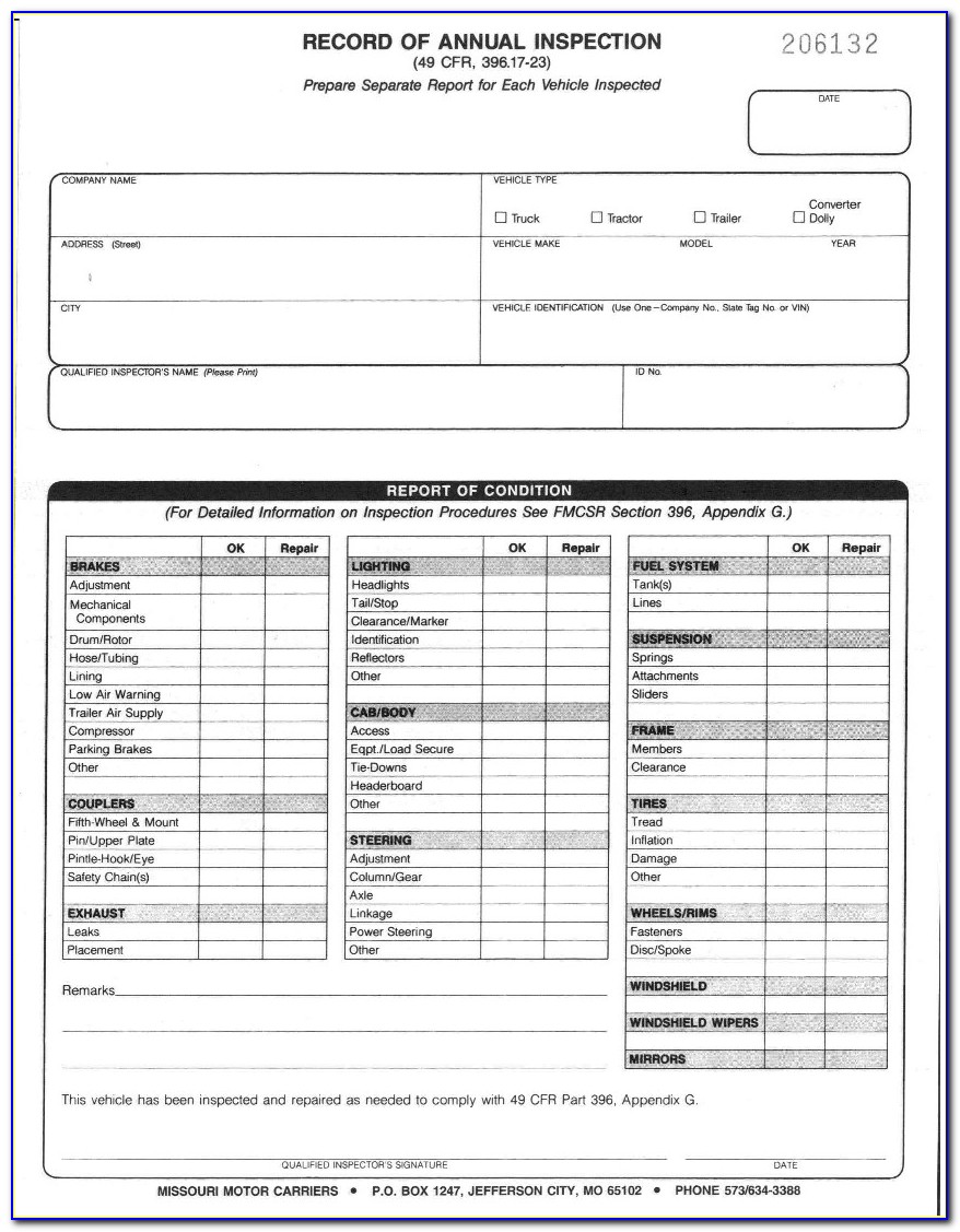 Fmcsa Periodic Inspection Form