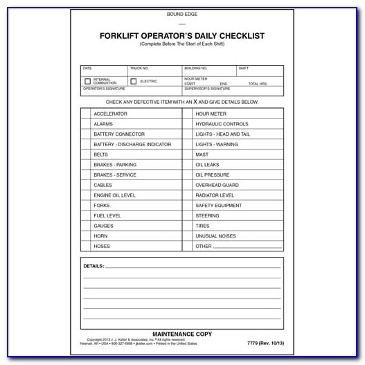 Forklift Daily Inspection Form