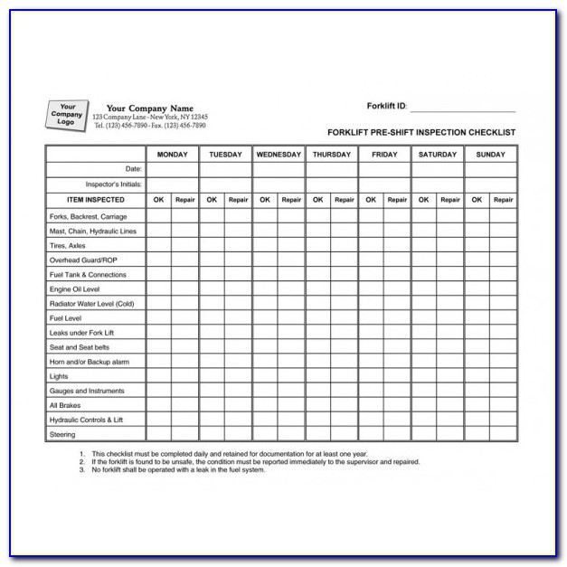 Forklift Daily Inspection Checklist Template Form Resume Examples GwkQgQM5WV