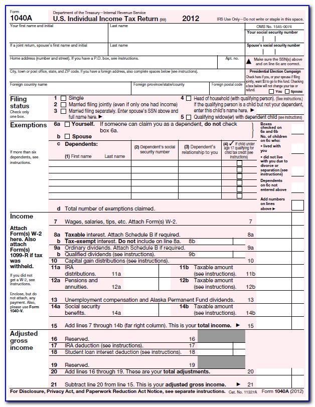 Form 1040a 2012 Instructions
