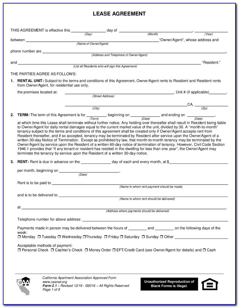 Form 2.1 Lease Agreement