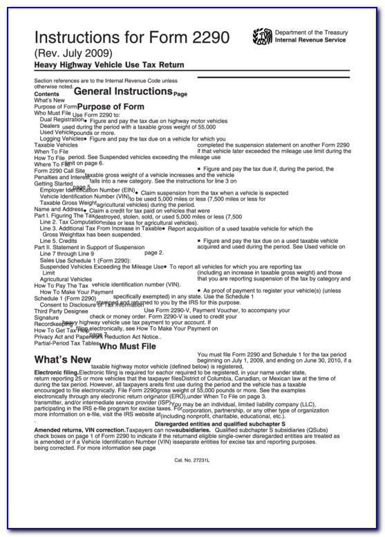 Form 2290 Heavy Highway Vehicle Use Tax Return Instructions