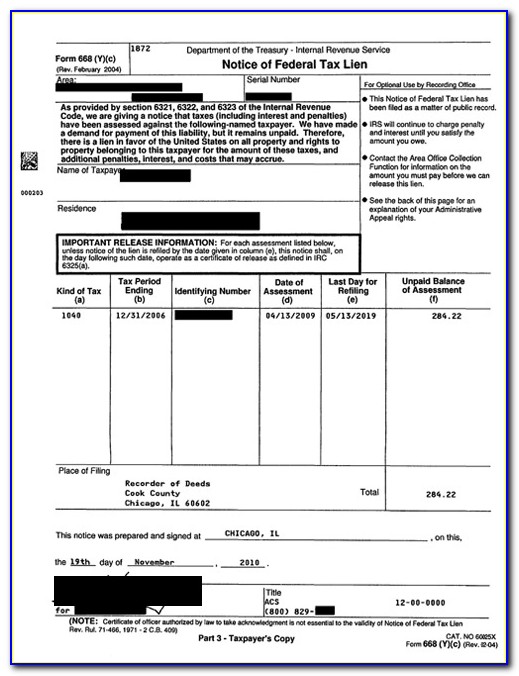 Form 668(y)(c) Notice Of Federal Tax Lien