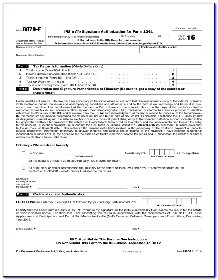 Form 8879 Pe Irs E File Signature Authorization For Form 1065