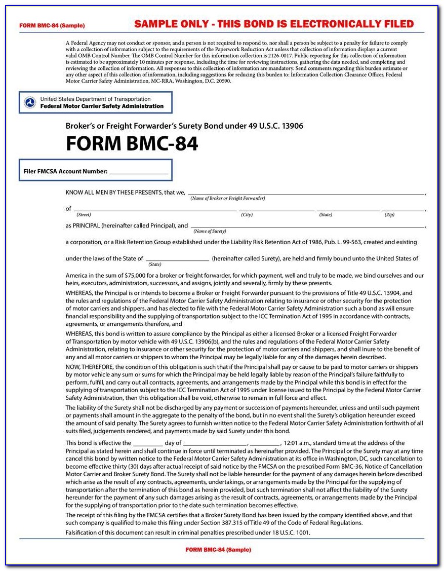 Form Bmc 84 Broker Surety Bond