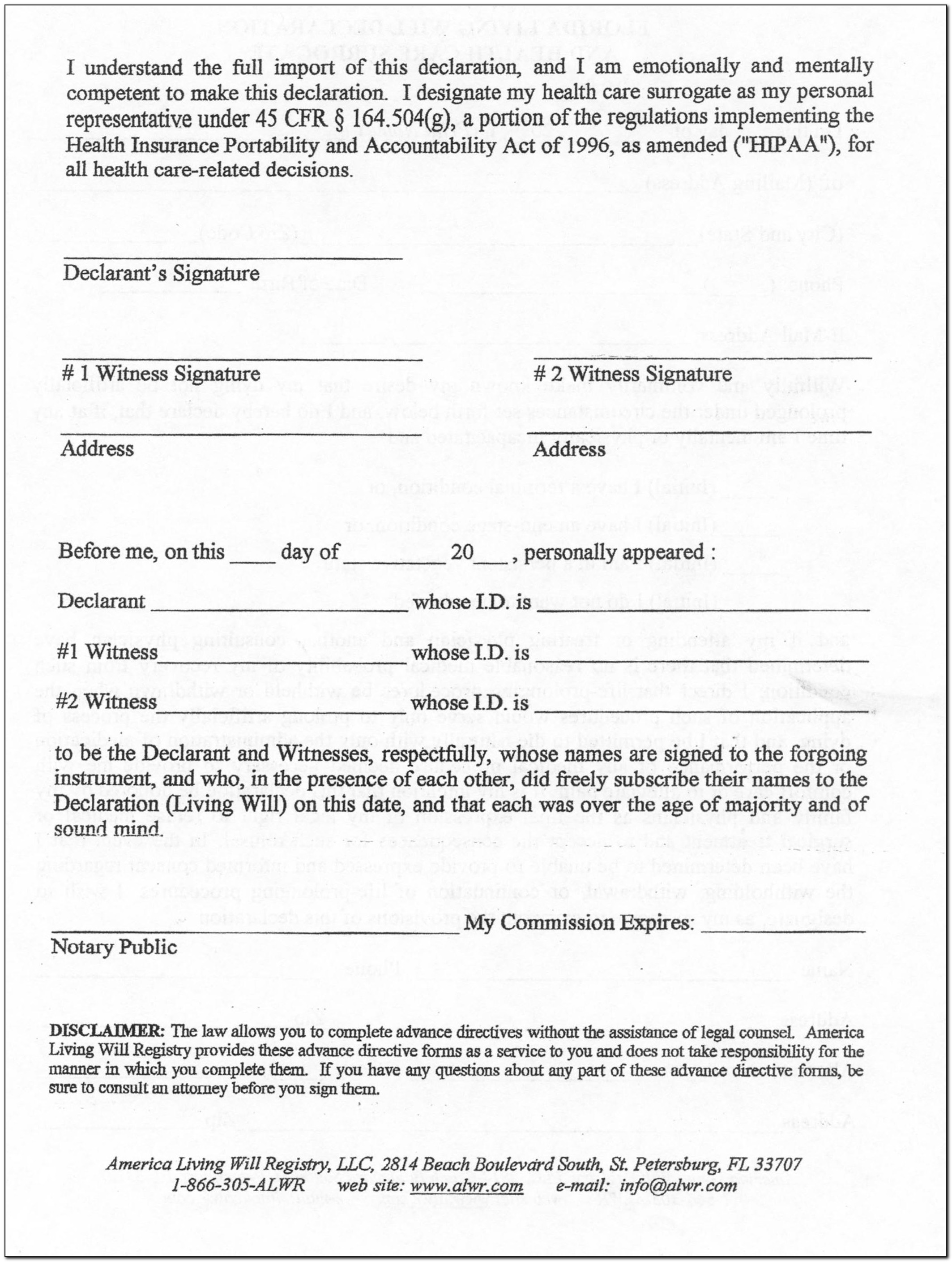 Form For A Living Will In Pennsylvania