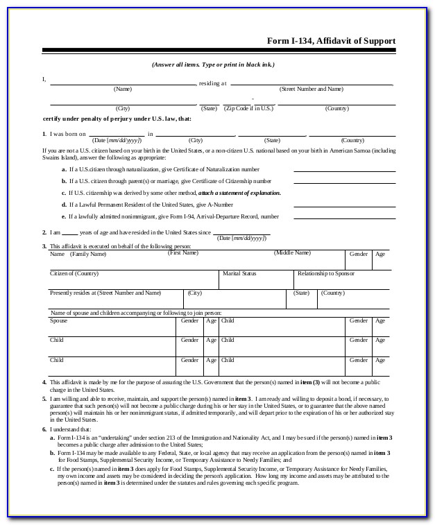 Form I 134 Affidavit Of Support Form