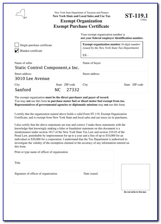Form St 119 Exempt Organization Certificate