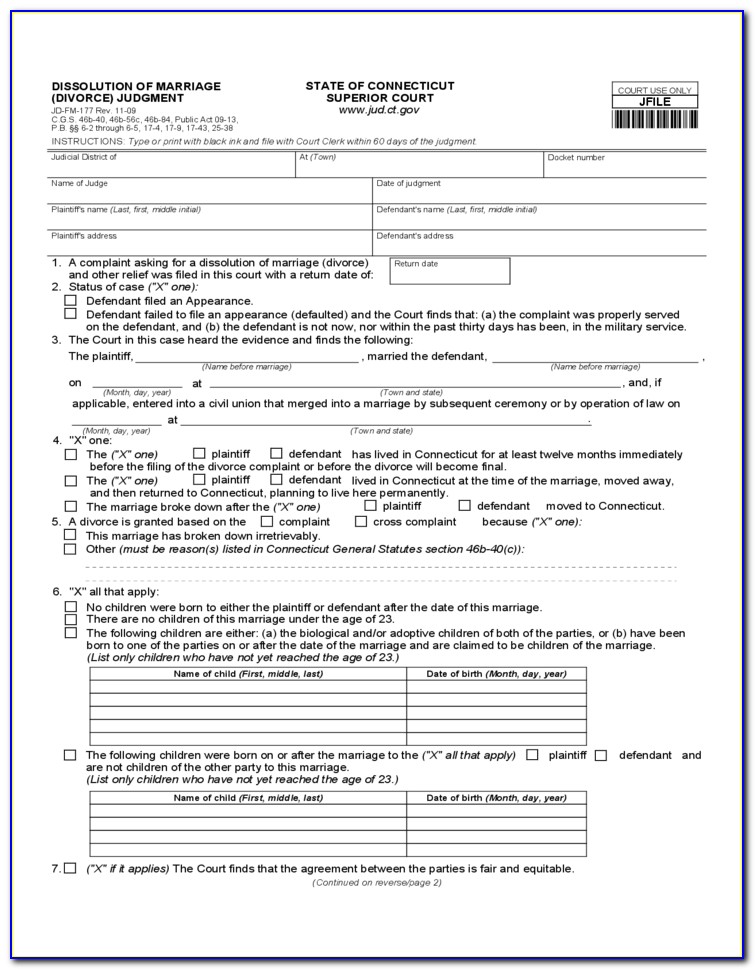 Forms Needed For Divorce In Ct