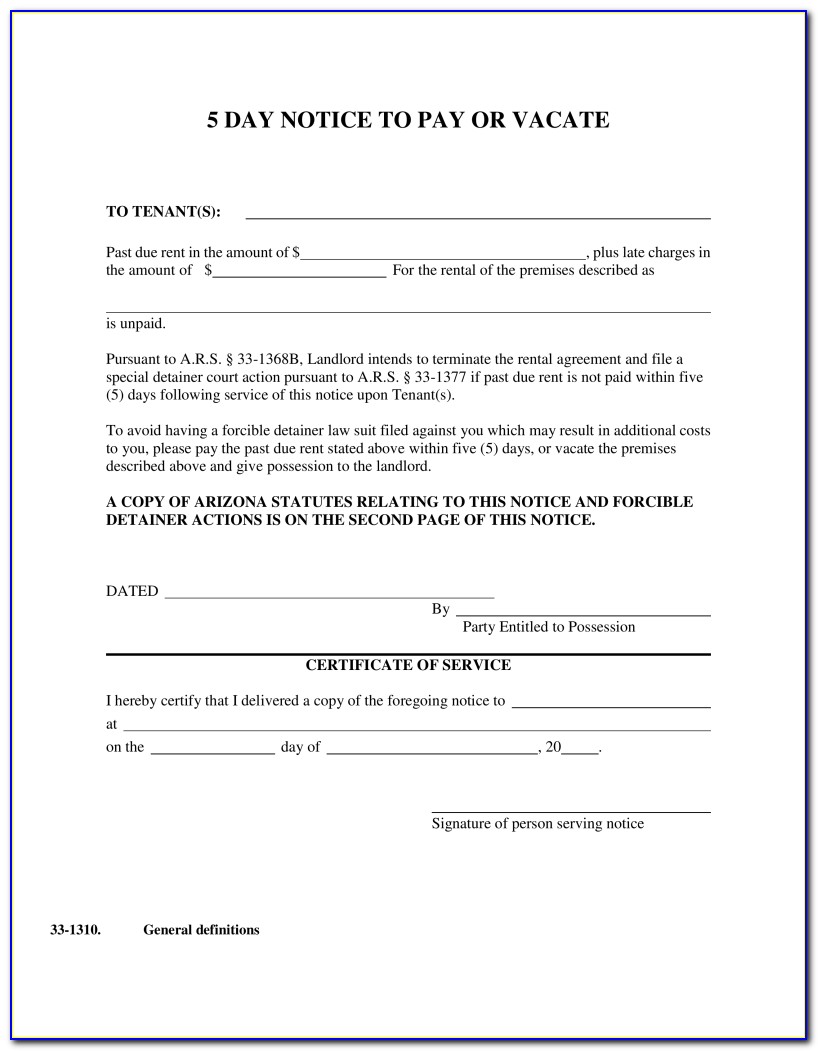 Free Arizona 5 Day Eviction Notice Form