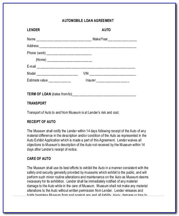 Free Auto Loan Agreement Form