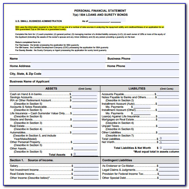 Free Blank Business Financial Statement Form