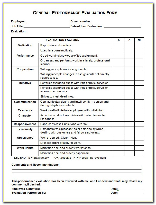 Free Blank Employee Evaluation Forms