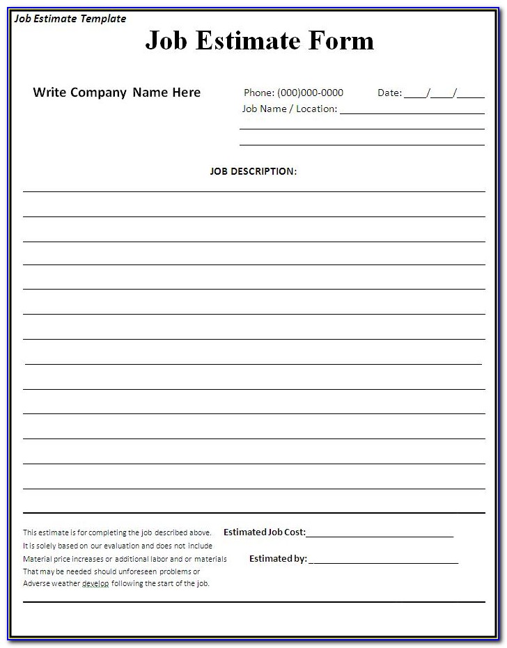 Free Blank Estimate Forms Construction