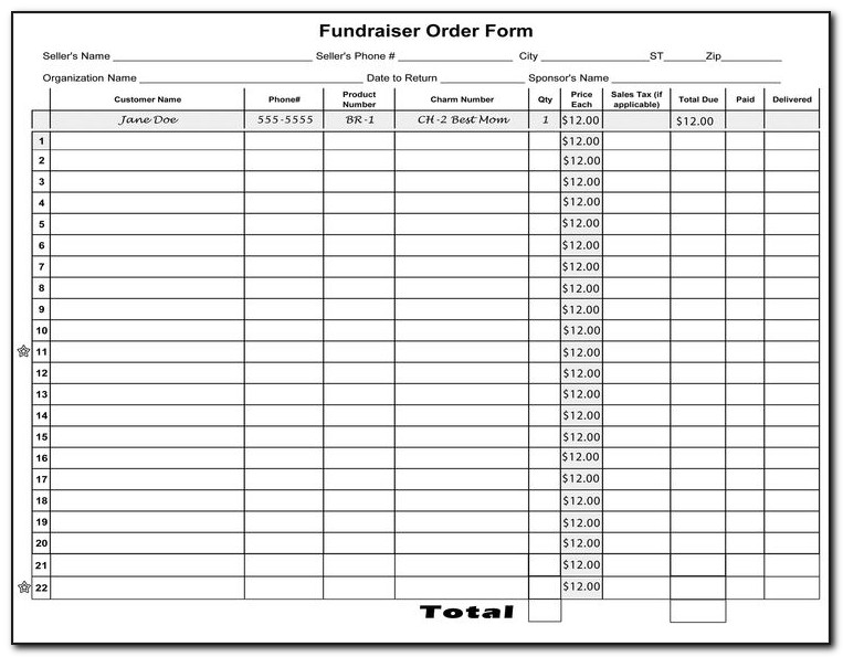 Free Blank Fundraiser Order Forms